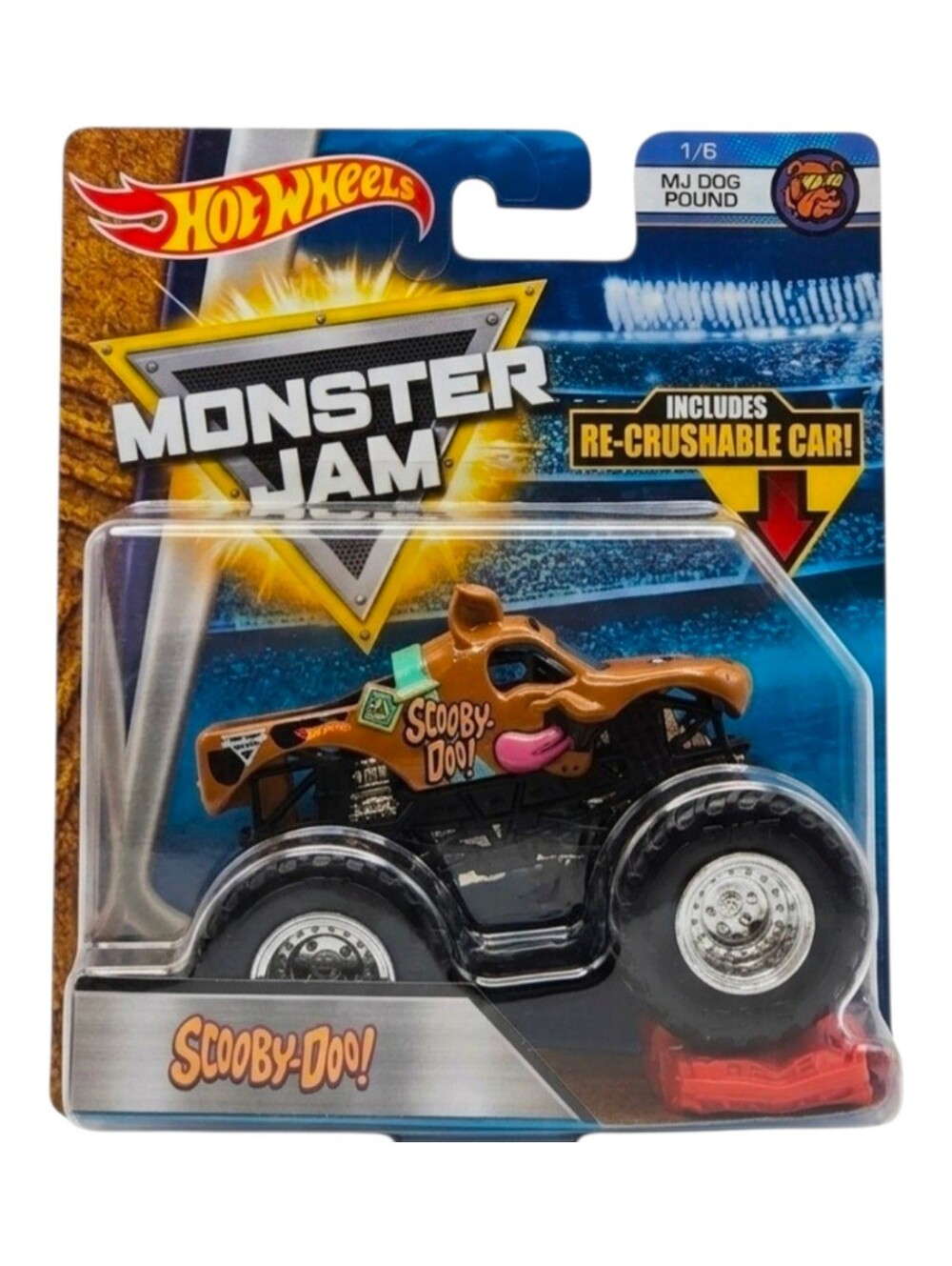 Hot Wheels Monster Jam Scooby-Doo Truck 1/6 MJ Dog Pound w/Re-Crushable Car 1:64